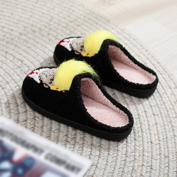 NEW Trump Size 7 Black Yellow Hair Lounging Slippers - Picture 6 of 12